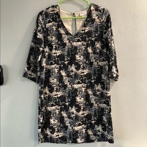 Black, white, and grey shift dress